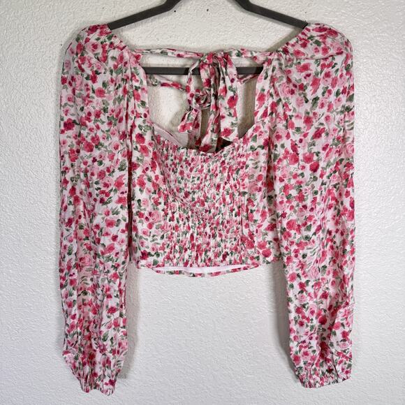 ASTR The Label Top Womens Small Floral Smocked Back Puff Sleeve Blouse Cottage - Picture 2 of 11